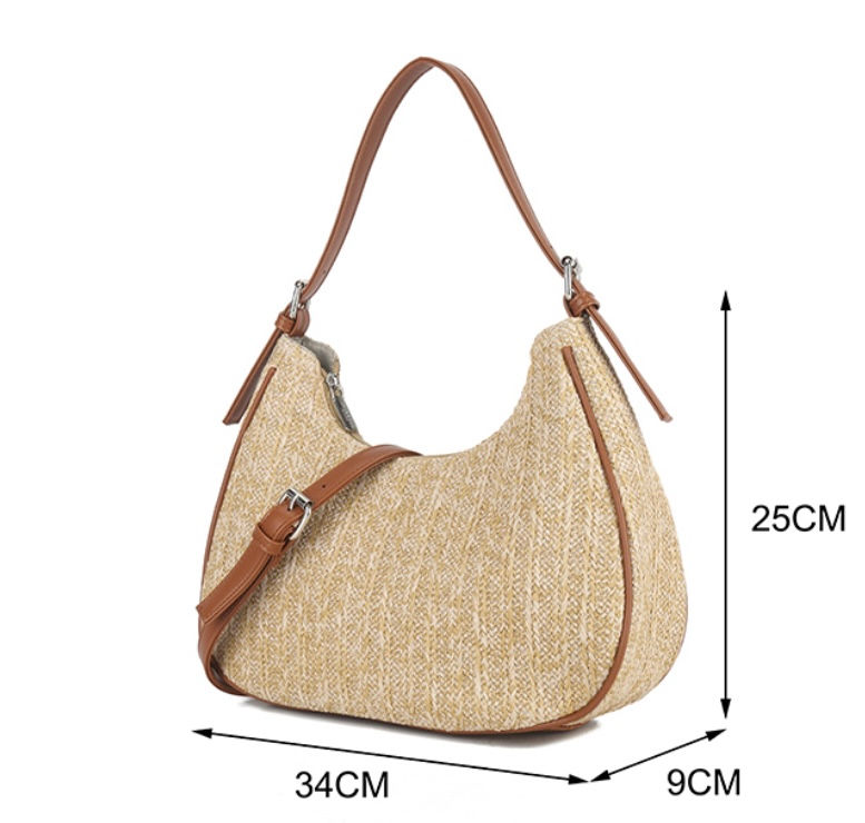 Thumbnail: Beige Half Moon Woven Bag