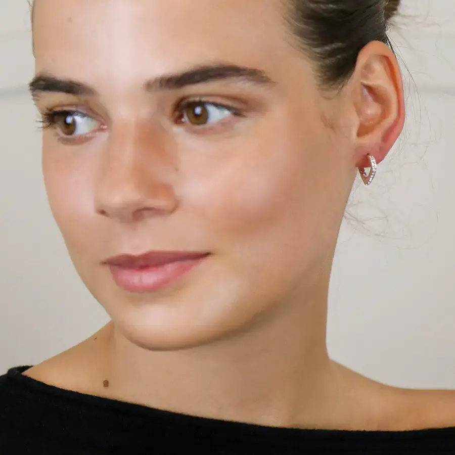 Thumbnail: S/P Crystal Edged Heart Shaped Hoops