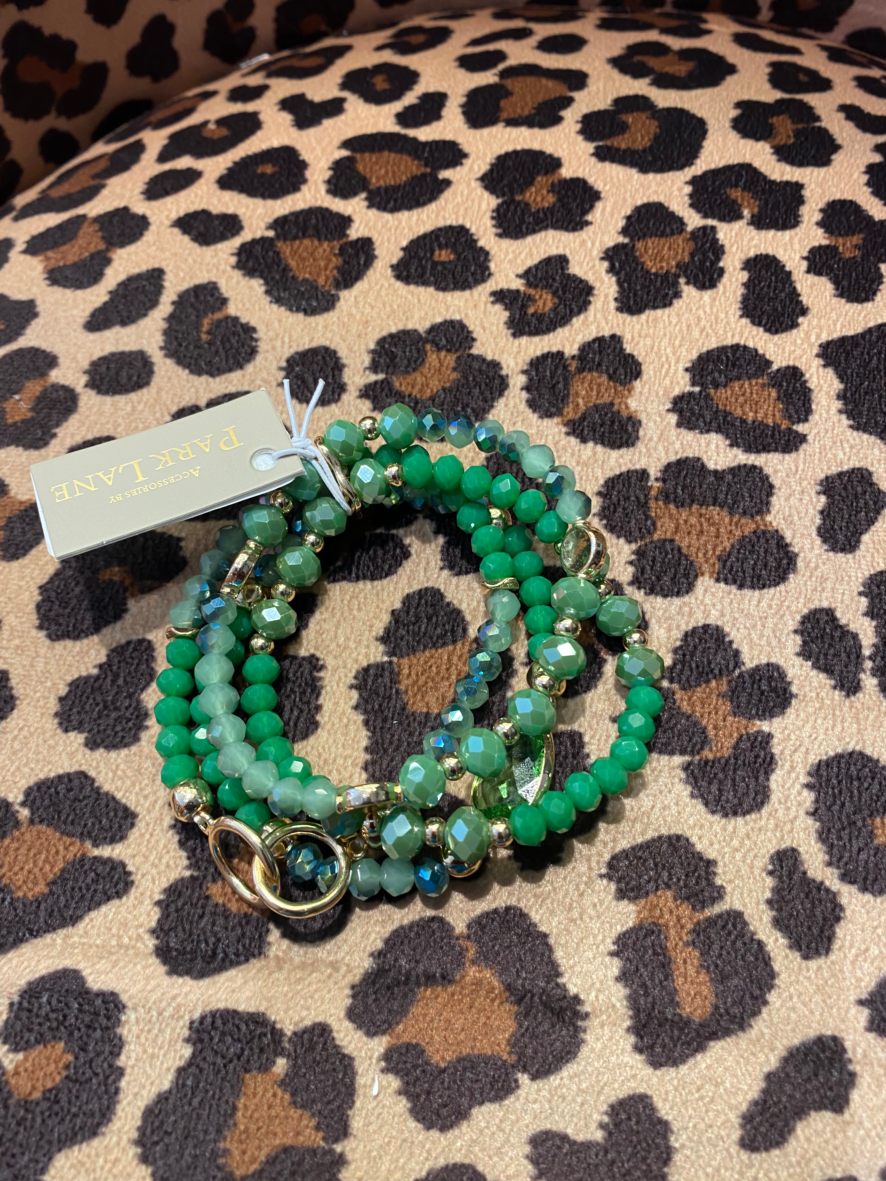 Green & GP Bead Bracelet w Stones