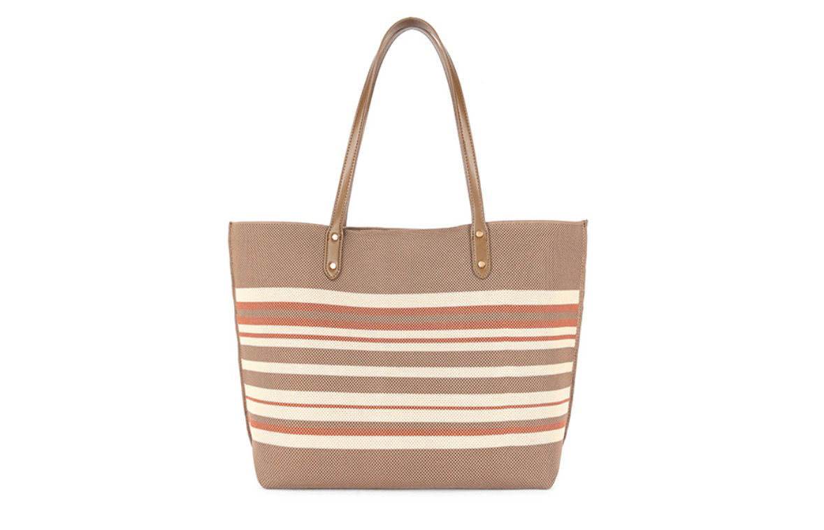 Taupe Stripy Large Shopper