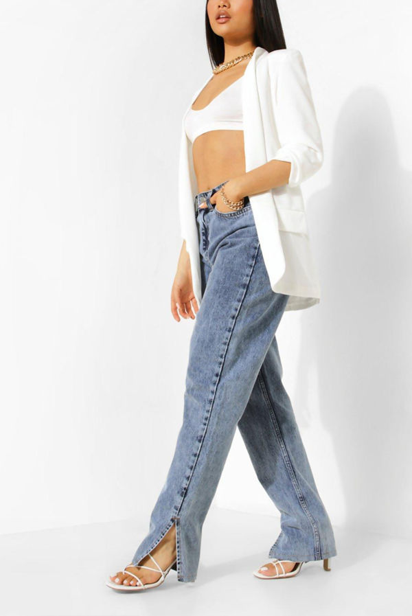 Thumbnail: White ruched sleeve blazer