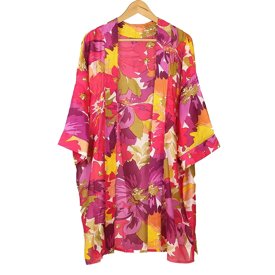 Long Pink Floral Kimono