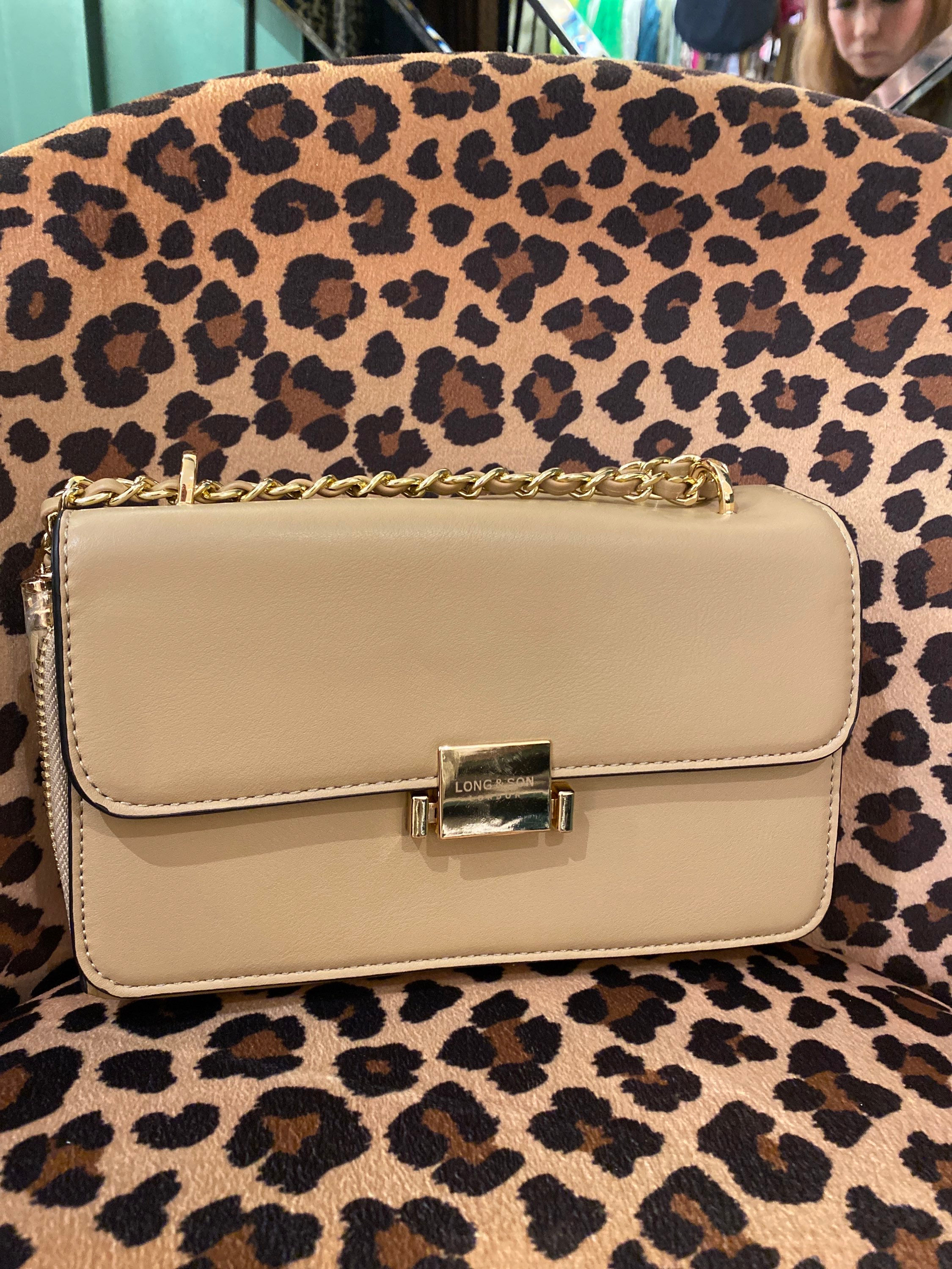 Beige With Gold Clasp Handbag