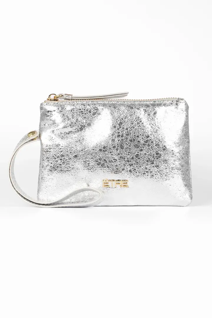 Etre Cracked Silver Wristlet Purse