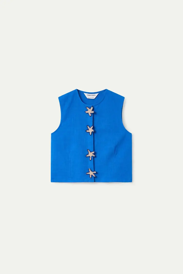 Thumbnail: Navy Blue 100% Cotton Top With Star Appliqué