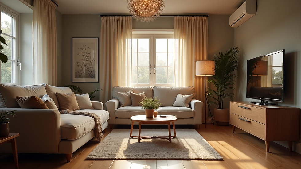 Eye-level view of a cozy living room with a welcoming atmosphere