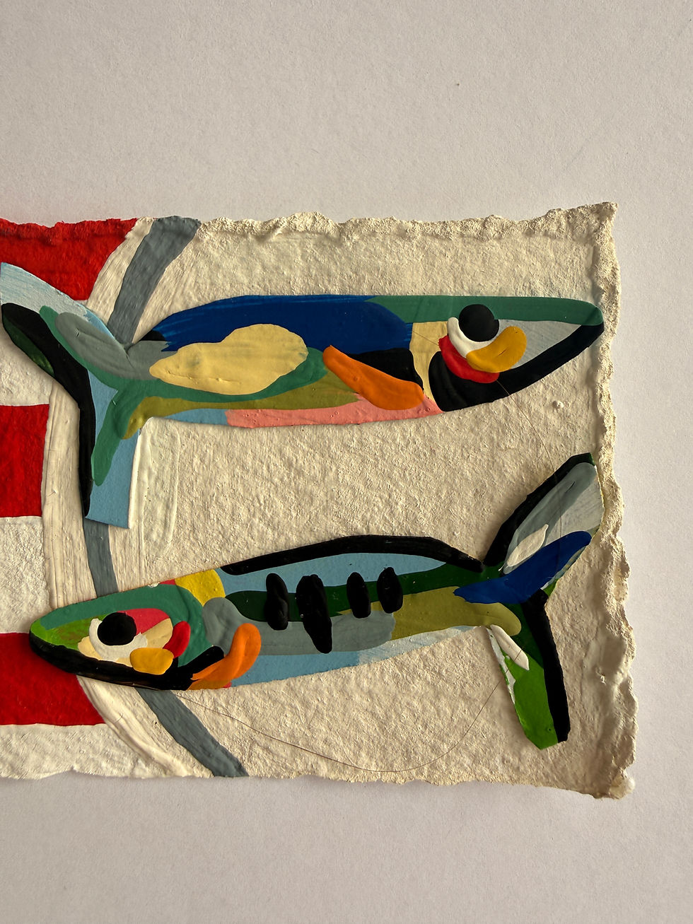 Thumbnail: Two Plate, fish & tomato on red & white stripe