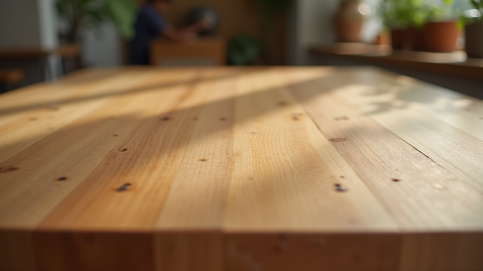 Close-up view of handcrafted wooden table with natural grain