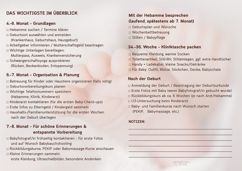 Kostenlose Checkliste für Schwangere zum Download, enthält Geburtsvorbereitung, Kliniktasche und wichtige Termine