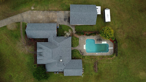 Bird's eye view of a roof and pool
