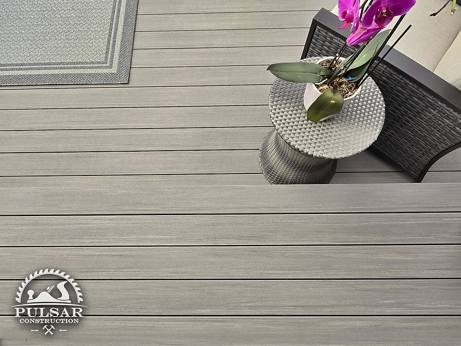Grey TimberTech Advanced PVC Split-Level Deck Built In Walnut Grove Langley BC