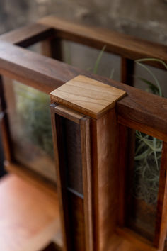 terrarium window lamp made with stained glass and wood