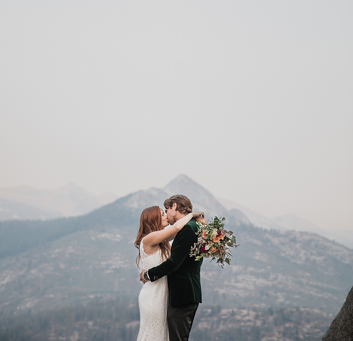 Yosemite National Park wedding at glacier point sunset blue hour with hazy sky
