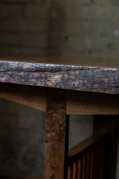 live edge wooden table with slats