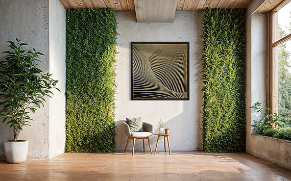 Sway II, original botanical wood artwork by Hawaii artist Joe Hickson displayed in a modern lobby.