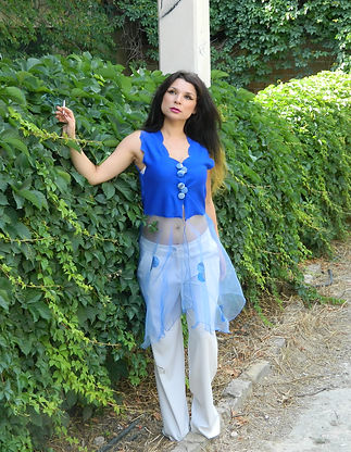 A unique Emie Dragomir top, part of the 2016 summer fashion collection; its name is Electric Top.