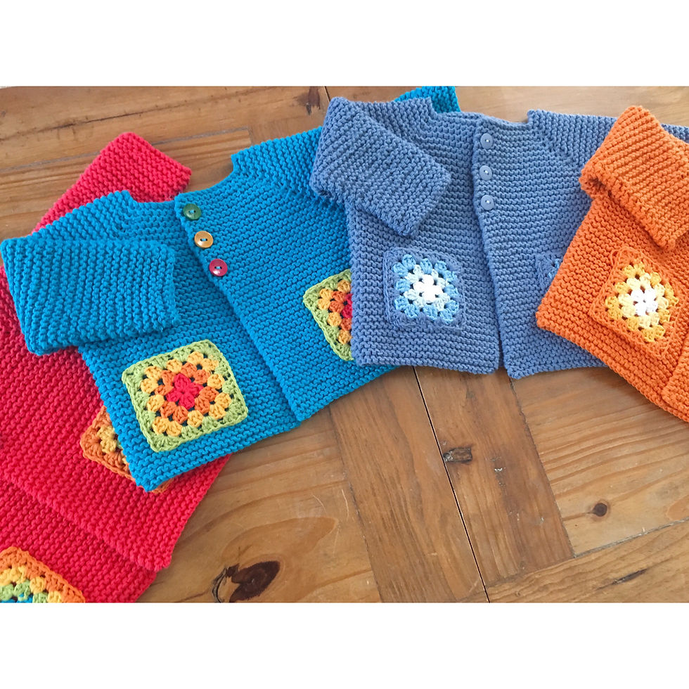 Thumbnail: Rainbow granny square pocket cardigans in four colours