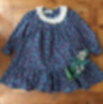 Blue ditzy print floral baby dress with crochet lace collar