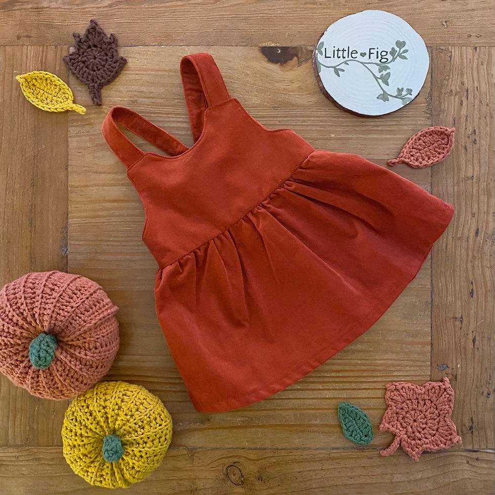 Handmade ETHEL Pinafore childrens rust orange gathered pinafore dress by little fig