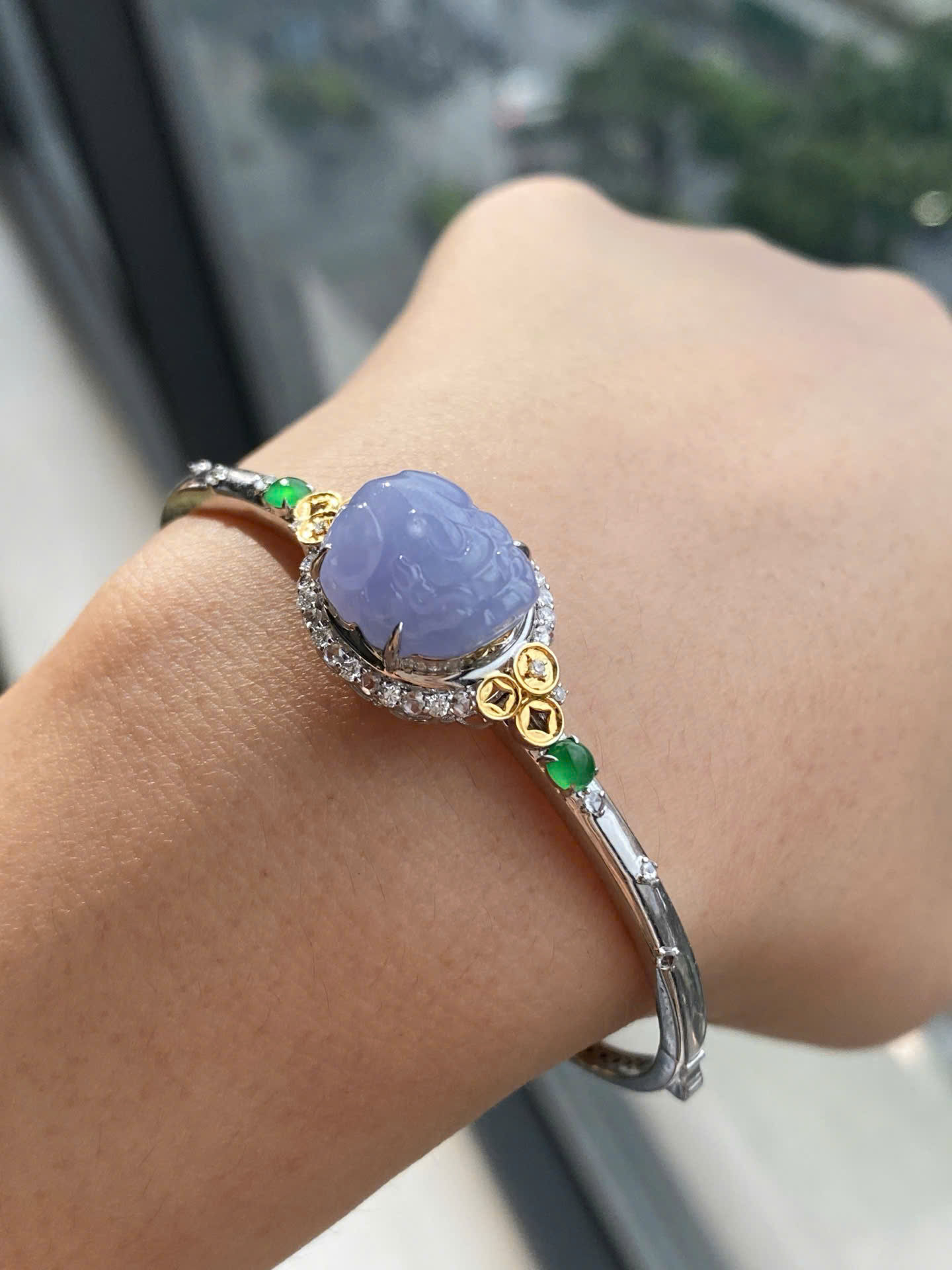 Lắc tay Tỳ Hưu ngọc Jadeite A vàng 18K