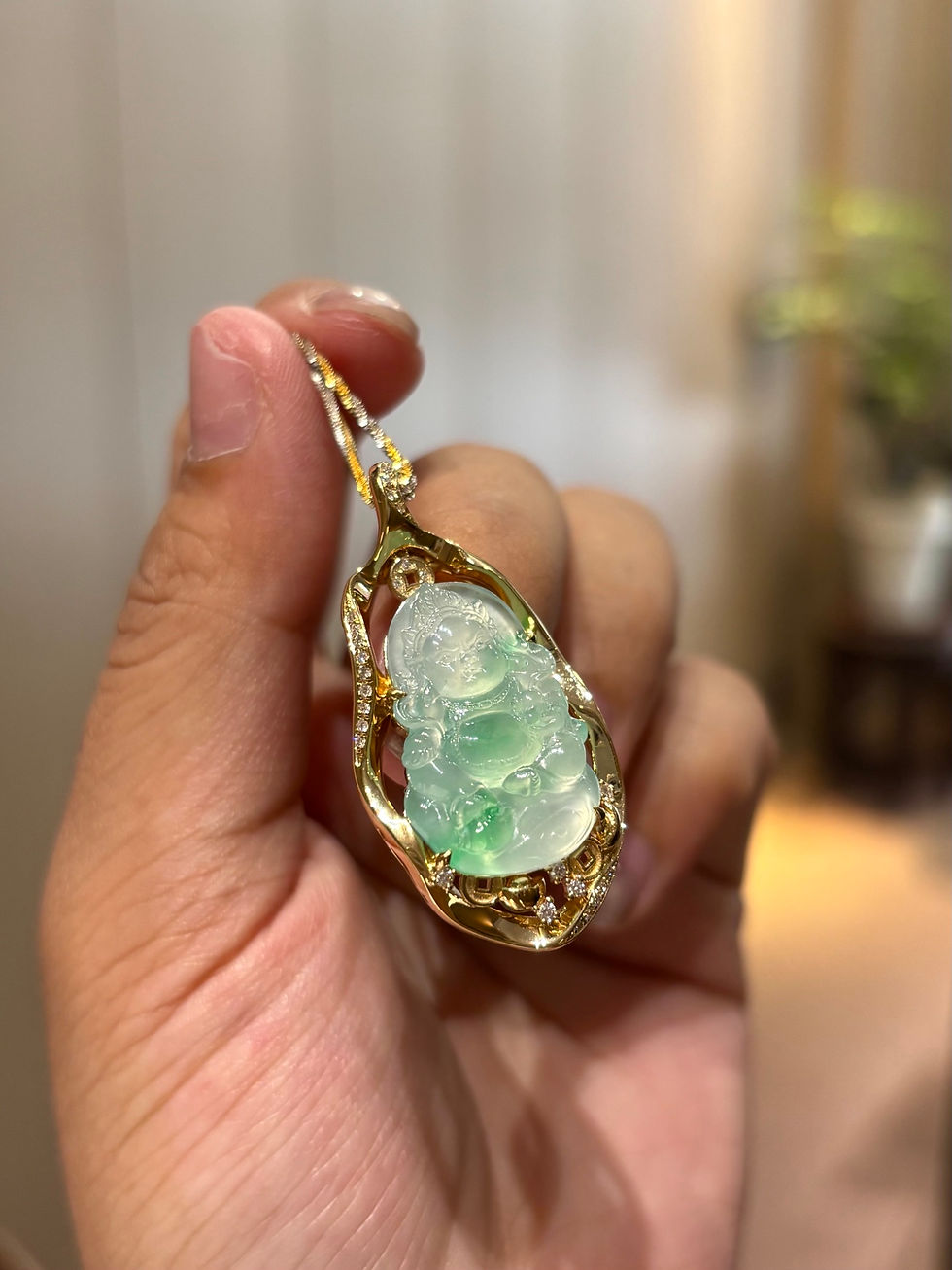 Hình thu nhỏ: Mặt dây chuyền Hoàng tài thần ngọc Jadeite A vàng 18K
