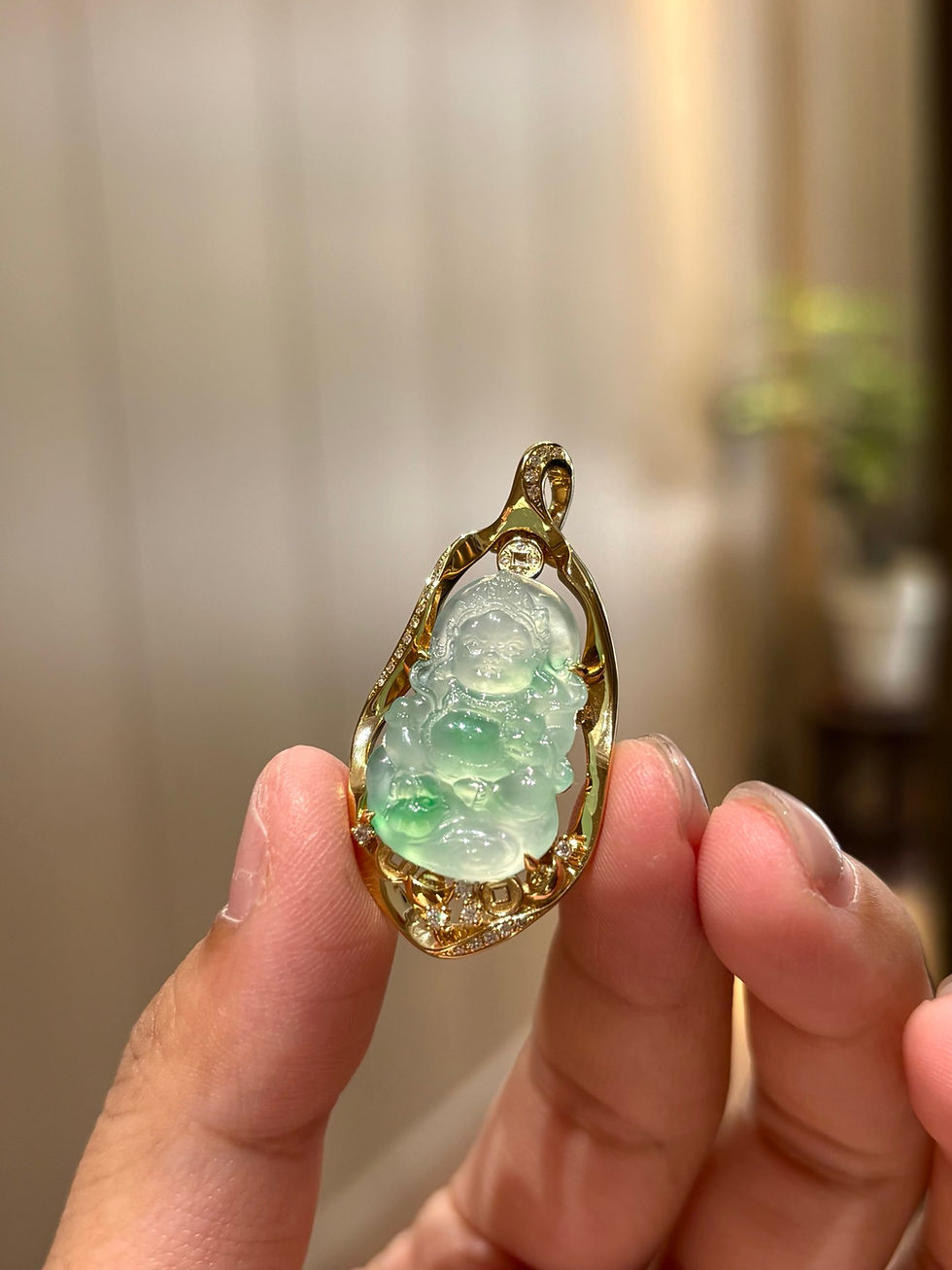 Hình thu nhỏ: Mặt dây chuyền Hoàng tài thần ngọc Jadeite A vàng 18K