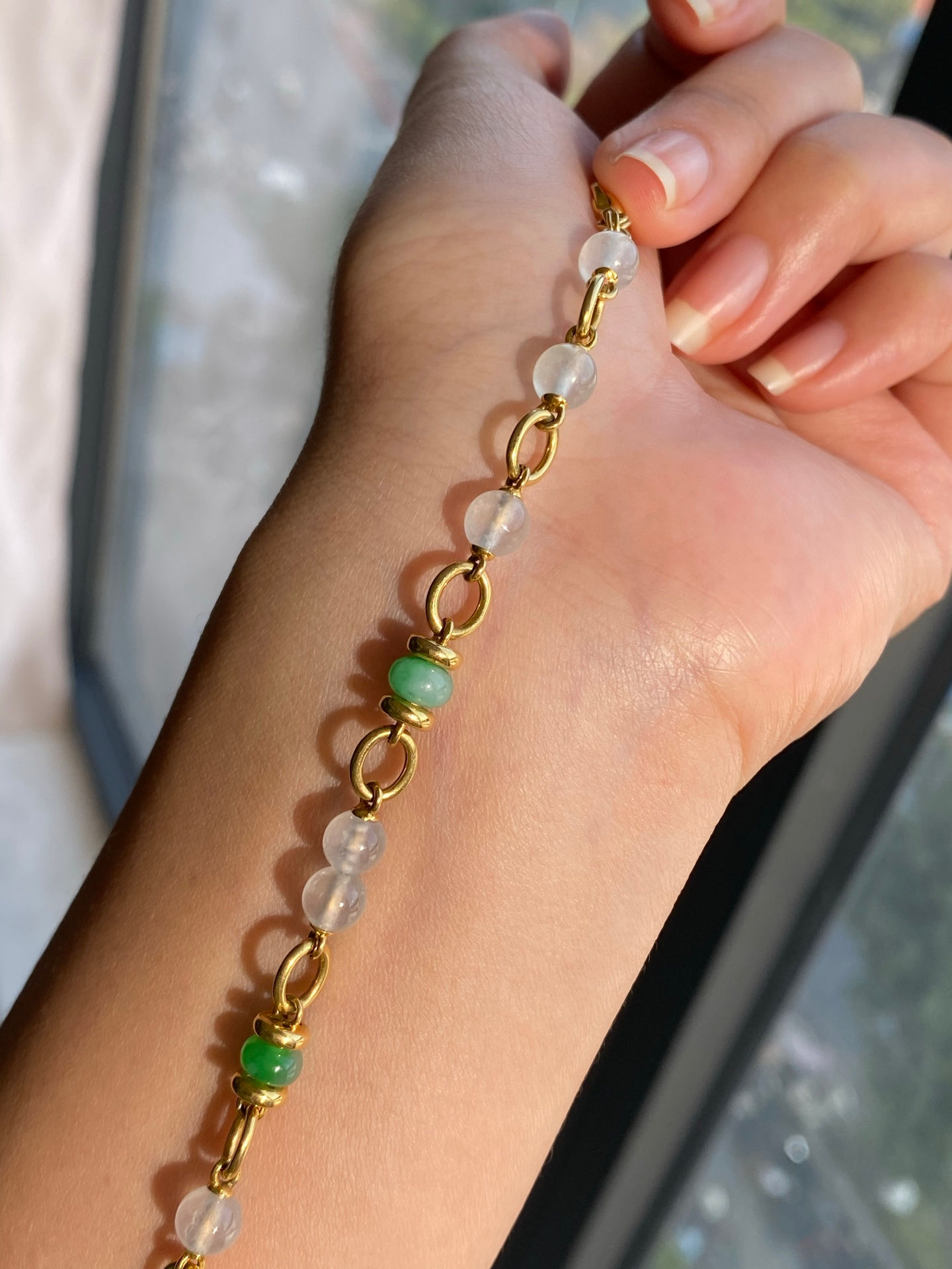 Lắc tay Trân châu ngọc Jadeite A vàng 18K