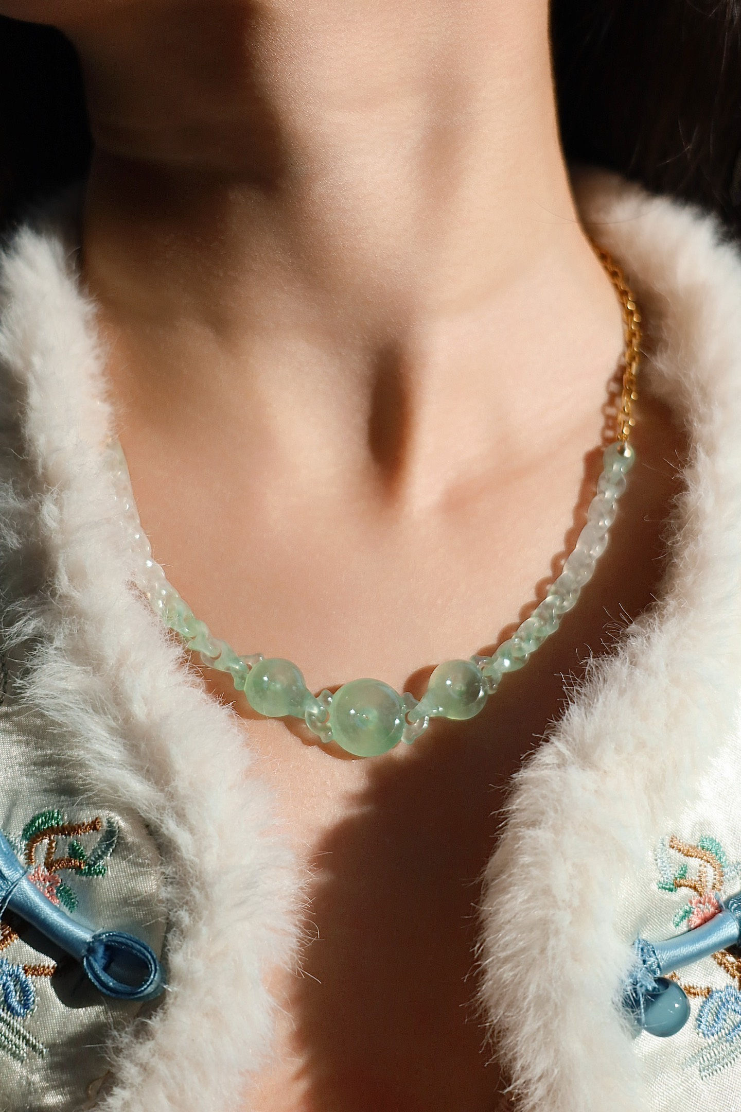 Dây chuyền Đồng bình an ngọc Jadeite A vàng 18K