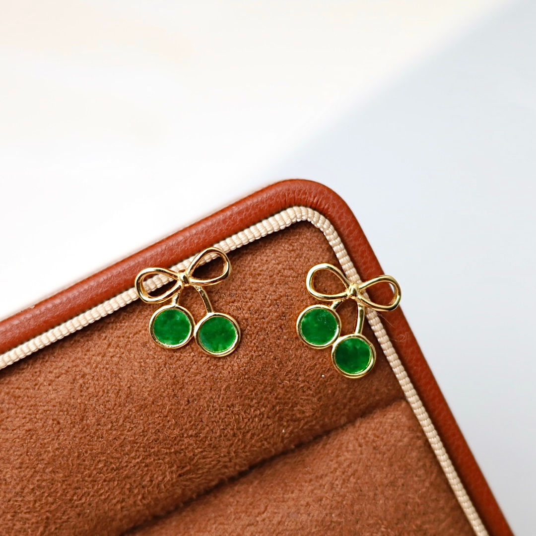 Bông tai Cherry ngọc Jadeite A bạc 925