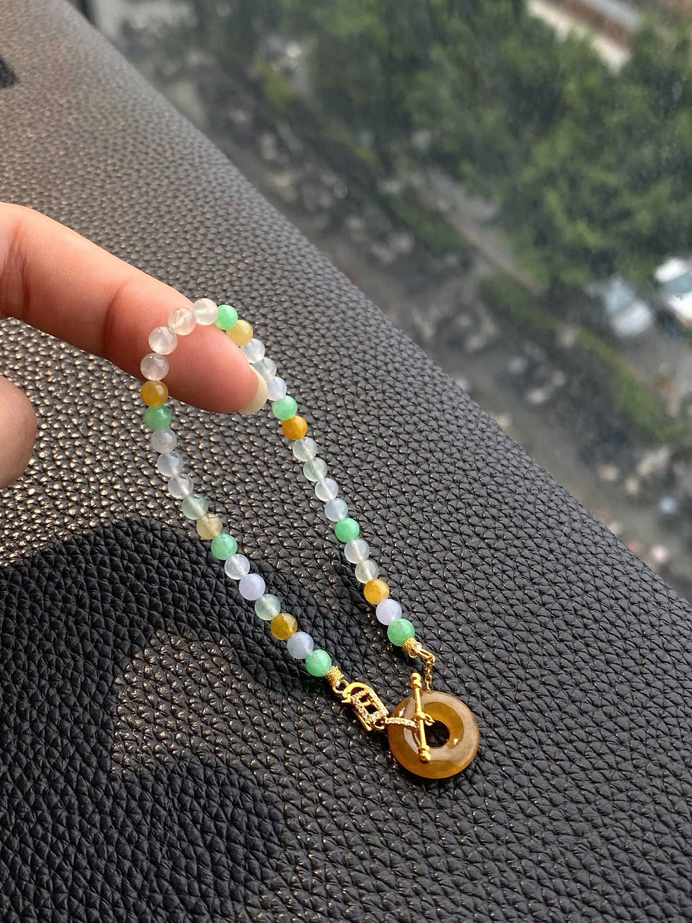 Hình thu nhỏ: Chuỗi hạt đa bảo charm Đồng bình an ngọc Jadeite A vàng 18K