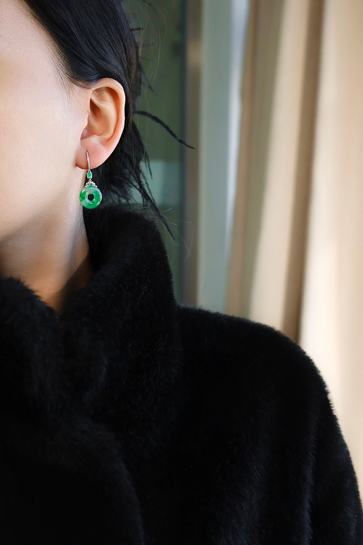 Bông tai Đồng bình an ngọc Jadeite A vàng 18K