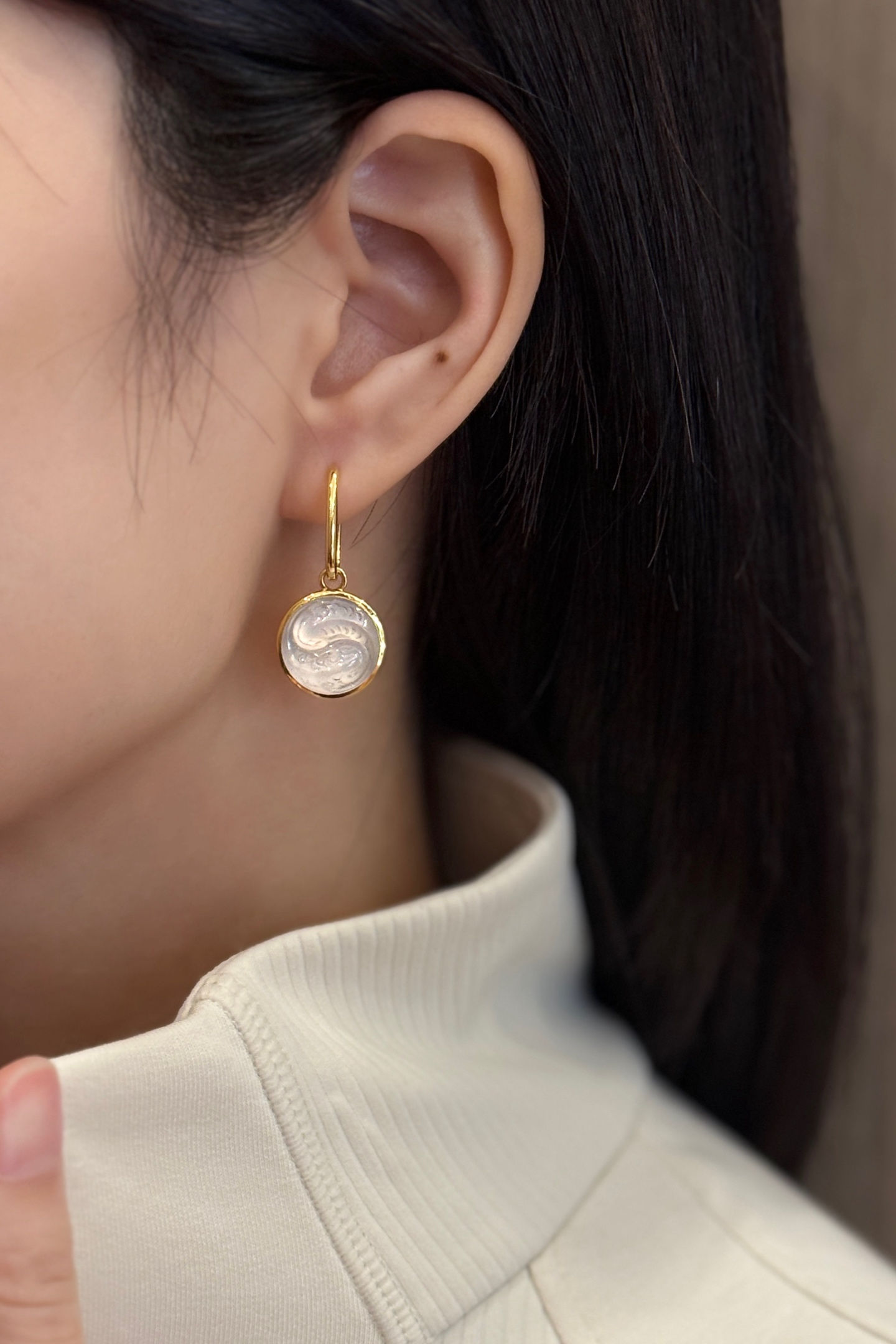 Bông tai ngọc Jadeite A vàng 18K