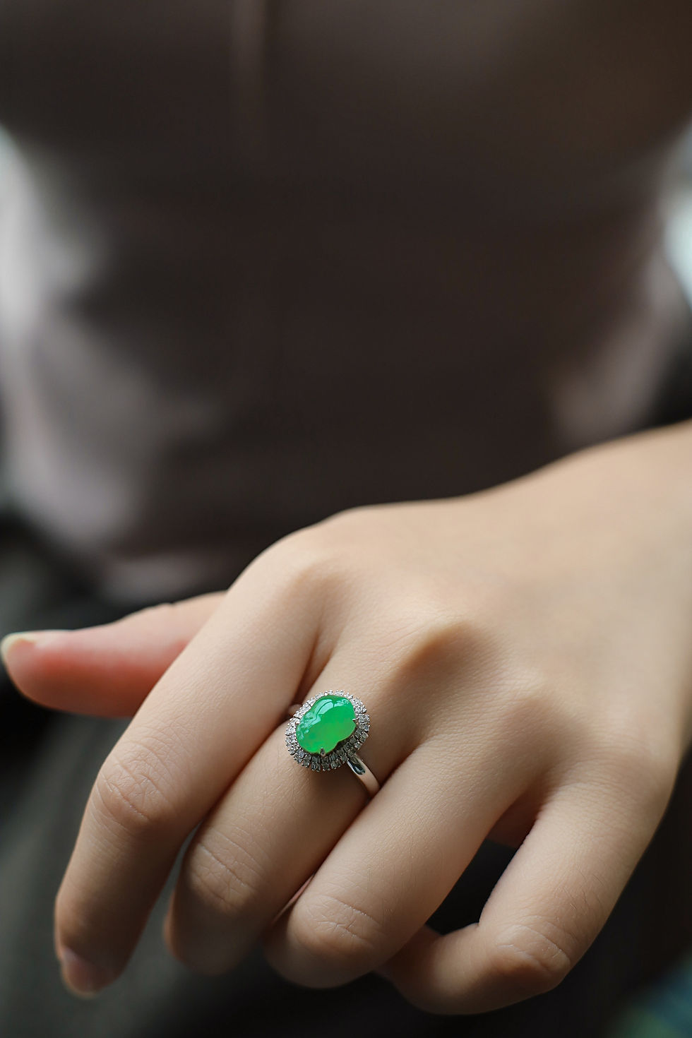 Hình thu nhỏ: Nhẫn Tỳ hưu ngọc Jadeite A vàng 18K