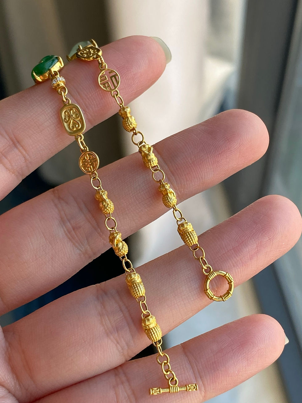 Hình thu nhỏ: Lắc tay Freestyle đa bảo ngọc Jadeite A vàng 18K