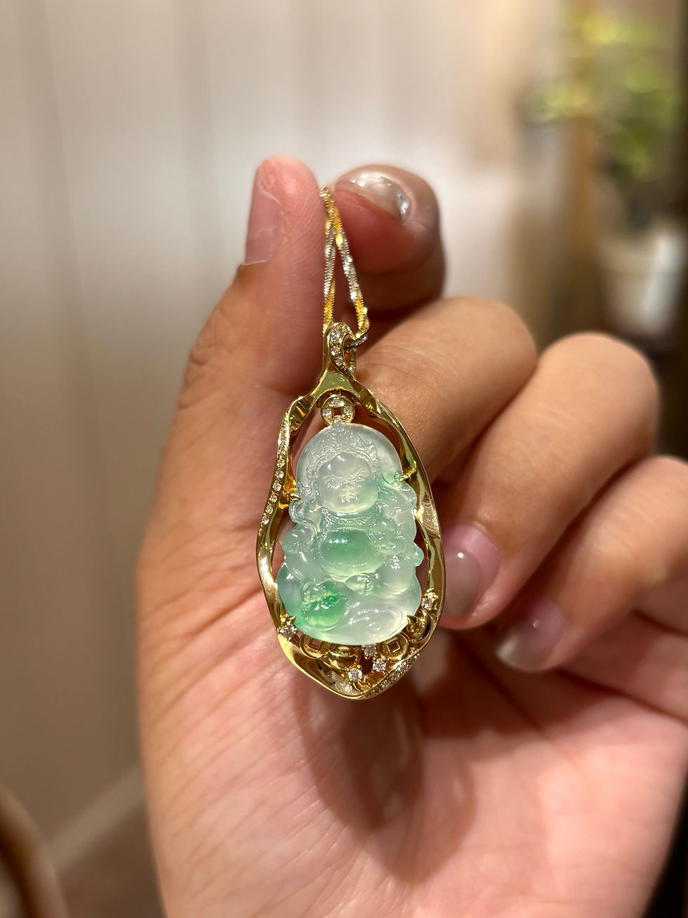Hình thu nhỏ: Mặt dây chuyền Hoàng tài thần ngọc Jadeite A vàng 18K