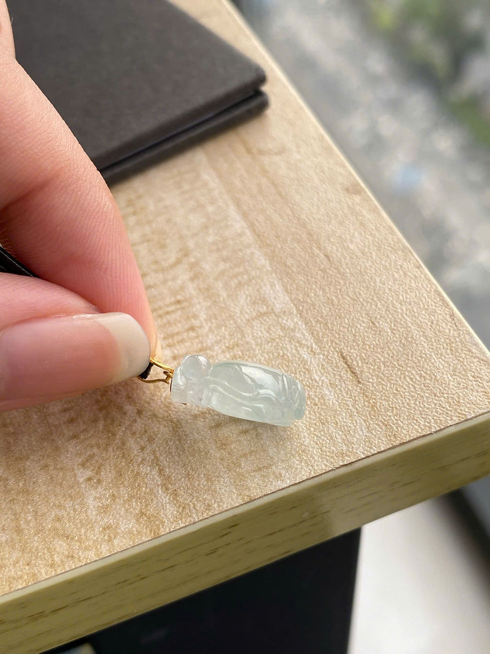 Hình thu nhỏ: Mặt dây chuyền Túi tài lộc ngọc Jadeite A vàng 18K