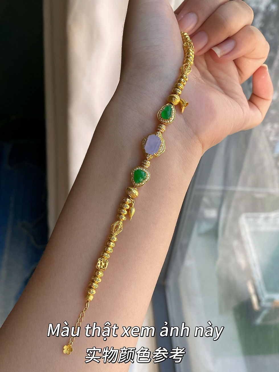 Hình thu nhỏ: Lắc tay Facetcut+hồ lô ngọc Jadeite A vàng 18K