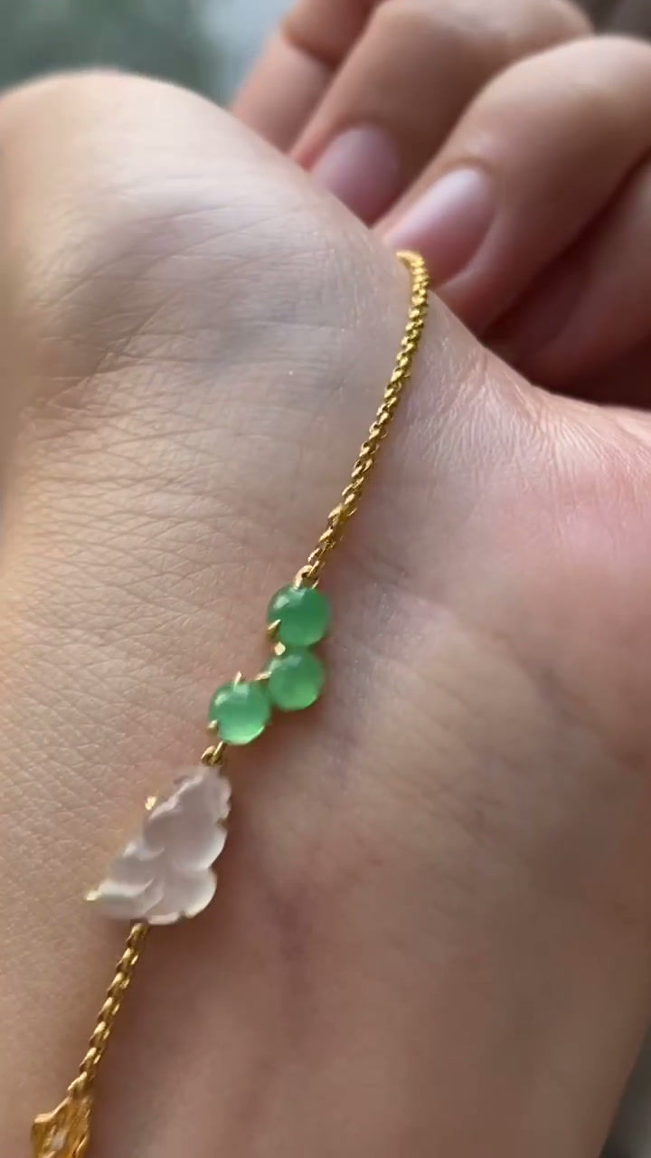 Hình thu nhỏ: Lắc tay Cabochon ngọc Jadeite A vàng 18K