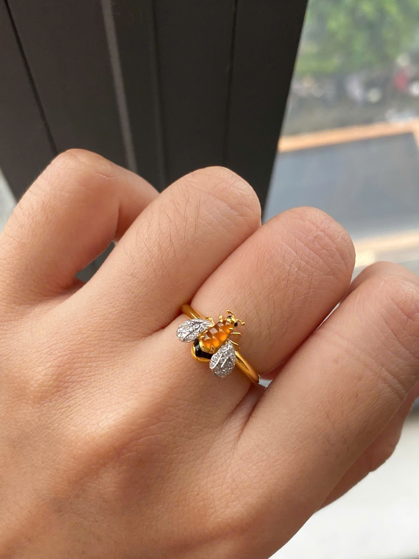 Nhẫn Bọ cánh cam ngọc Jadeite A vàng 18K