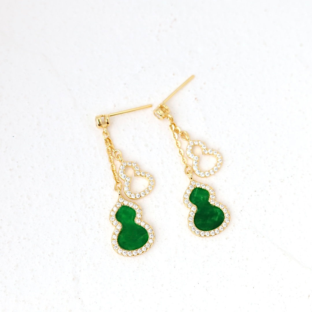 Bông tai Hồ Lô ngọc Jadeite A bạc 925