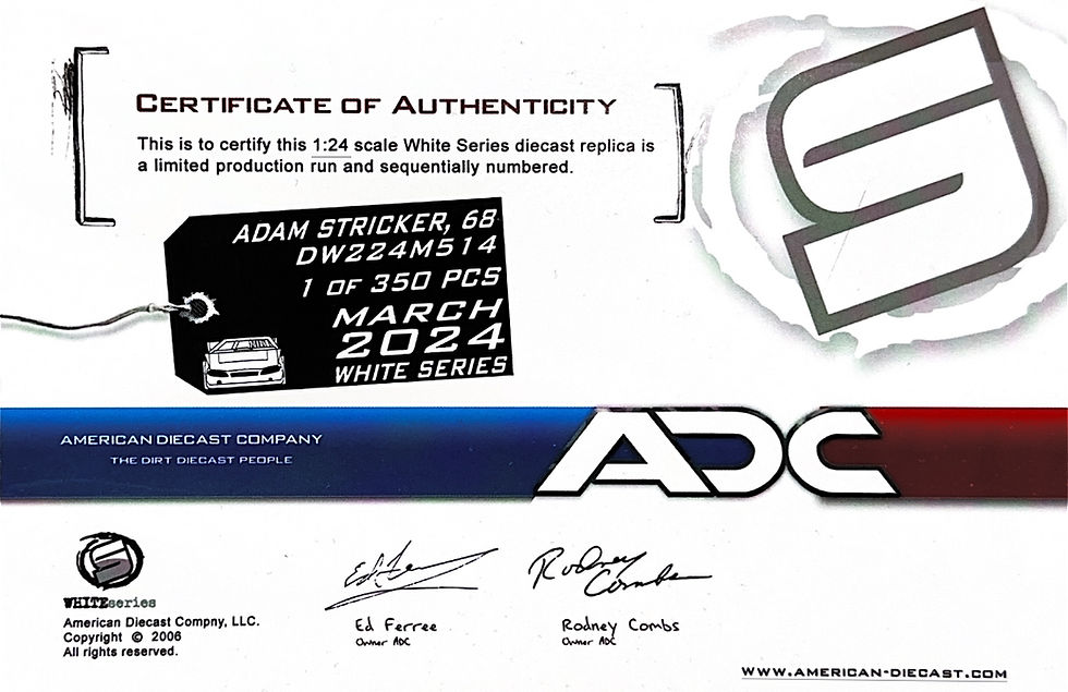 Thumbnail: ADC, American Diecast, 2024, Adam Strickler. DW224M514,DW624M514  1:24, 1:64 scale CoA card