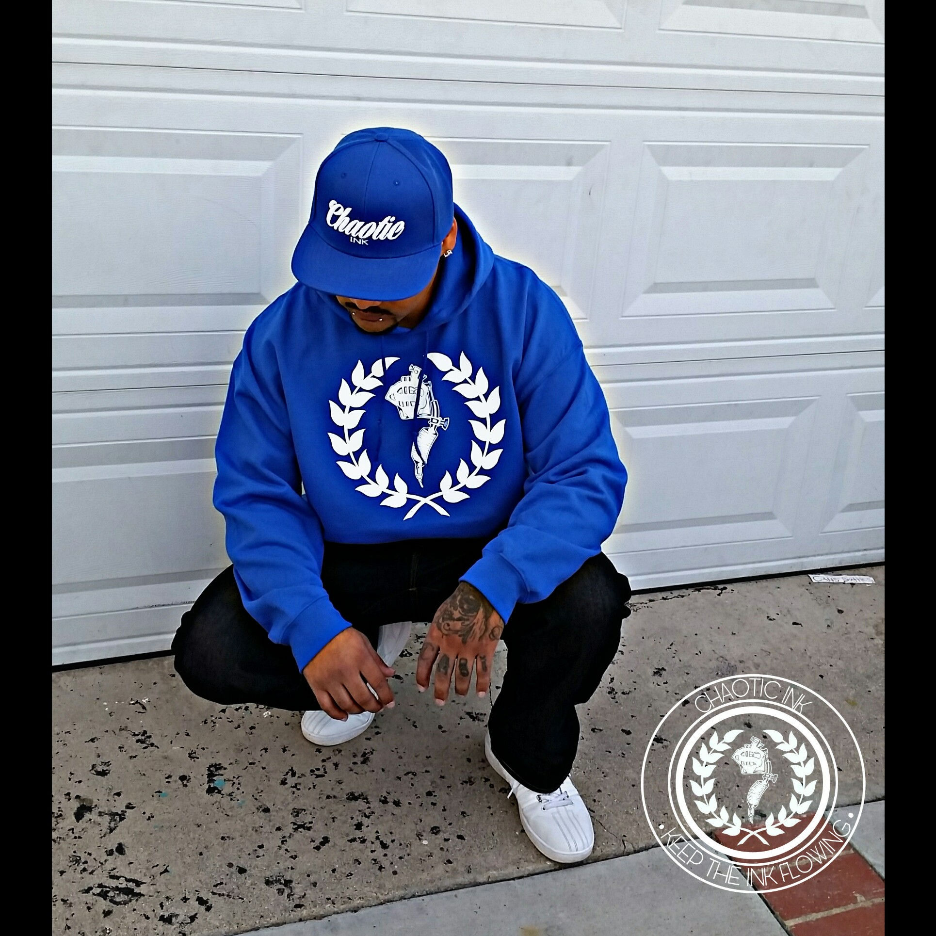 Blue Chaotic Ink logo hoodie