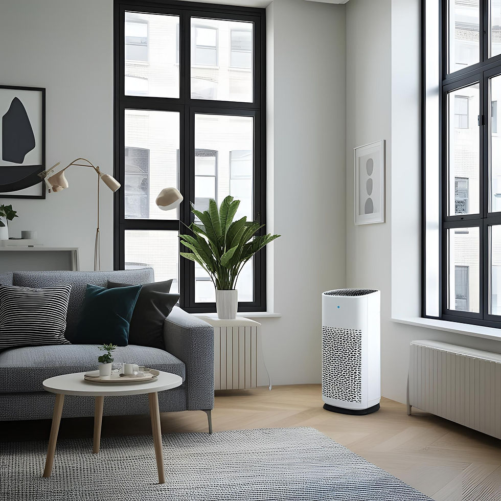 Je veux un appartement moderne et sobre avec la fenêtre fermée et un purificateur d'air.jp