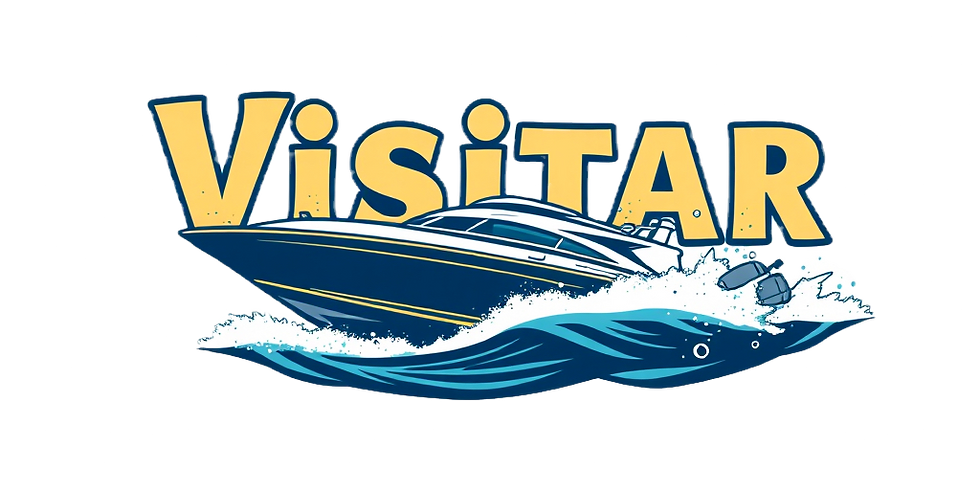 VISITAR text with speed boat on waves