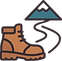 Generate _Hiking boots or a trail path leading toward a mountain icon, simple and clean de