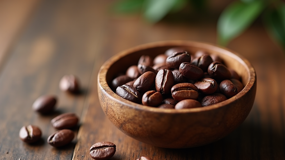 Close-up view of single-origin cocoa beans in a wooden bowl