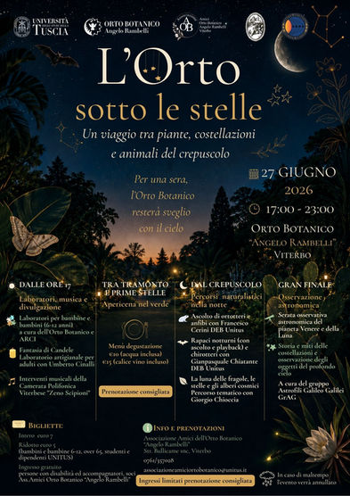 L'Orto sotto le stelle. Un viaggio tra piante, costellazioni e animali del crepuscolo - 27 giugno 2026 