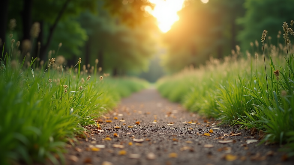 Eye-level view of a serene nature trail suitable for walking and meditation