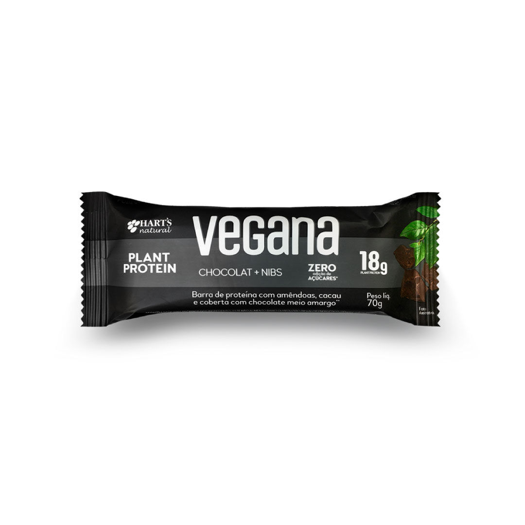 Barra de Proteína Vegana Harts ZERO Chocolate + Nibs 70g