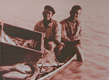 old image of two Fishermans on a boat
